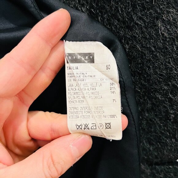 SISLEY Italian Mens MOHAIR Alpaca Wool Overcoat Over Coat Size EU 50 /US 40 - Picture 14 of 16